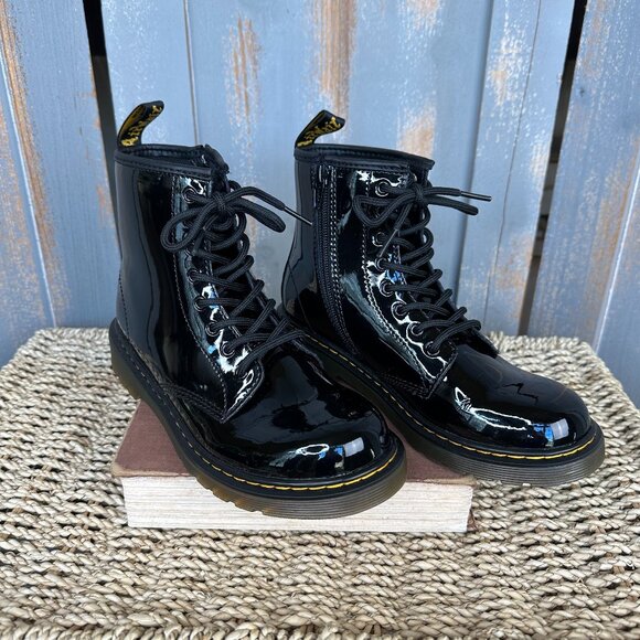 Dr. Martens 1460 J Patent Lamper Lace Up Boot Black Sz L5, M4 NWOB - Picture 1 of 15